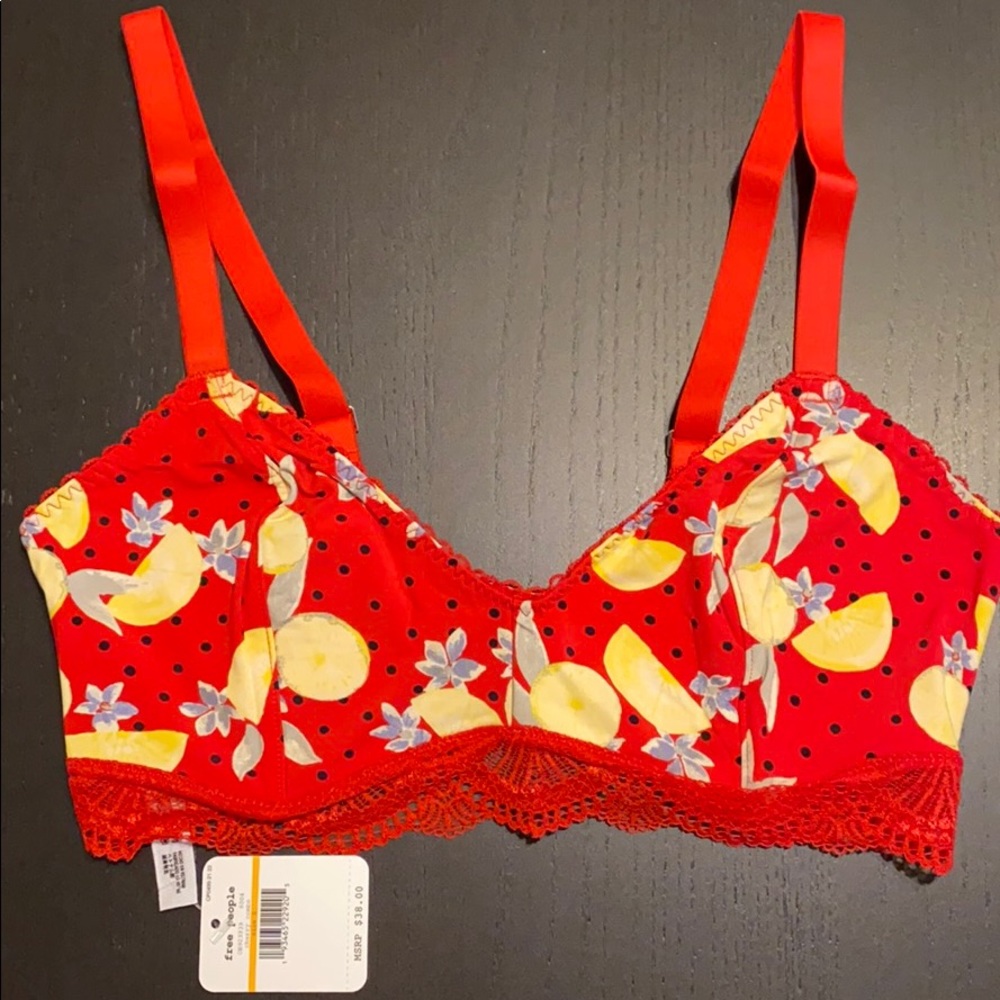 Free People Mari Printed Bralette Cherry Red
